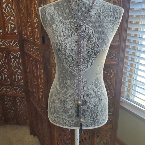 Extra Long Convertible Beaded Tassel Necklace 58 inches Purple Gray Blac… - Picture 3 of 8